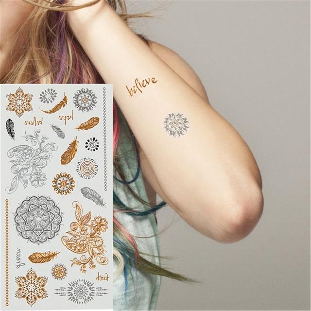 Hình xăm dán tatto nhũ ánh kim nghệ thuật 3D họa tiết henna 21*15cm boho style hình xăm 3d