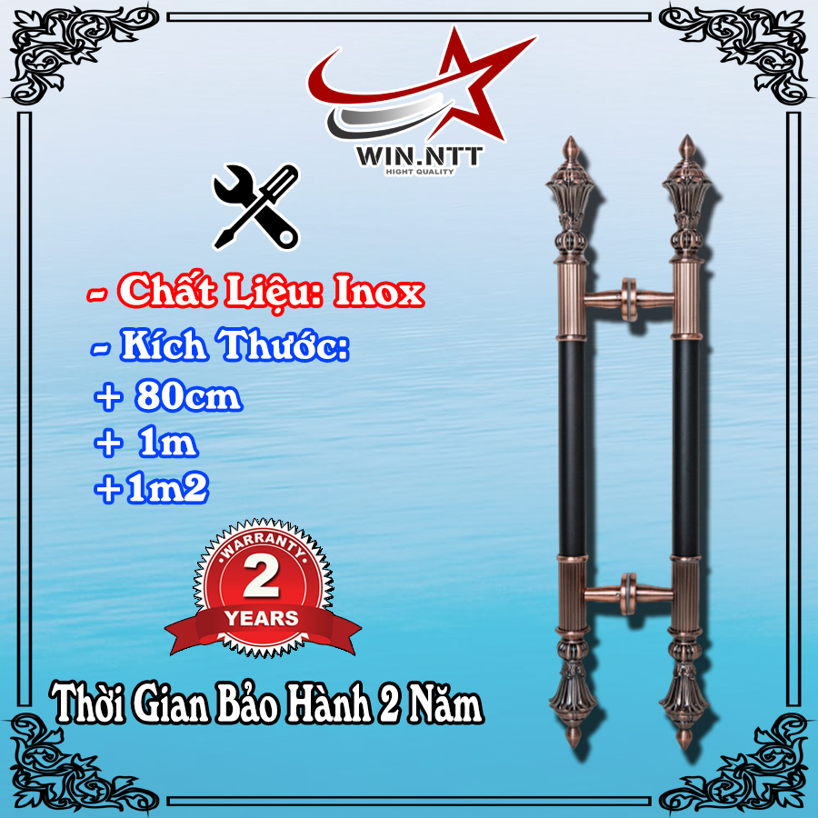 Tay Nắm Cửa Kính Cường Lực, Cửa Nhôm - Tay Đồng Đỏ Đầu Hoa Thân Đen.