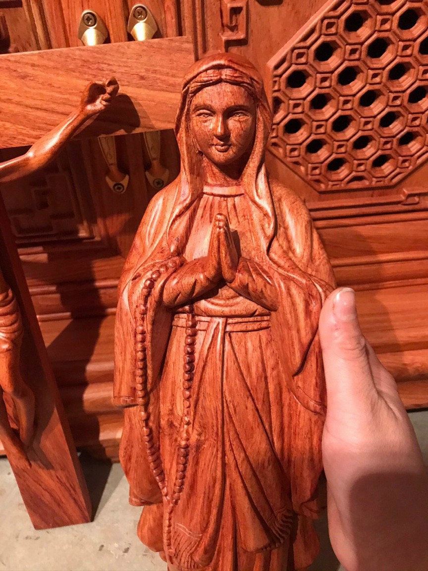 Bộ tượng gia đình thánh gia gỗ hương đá kt cao 50 cm