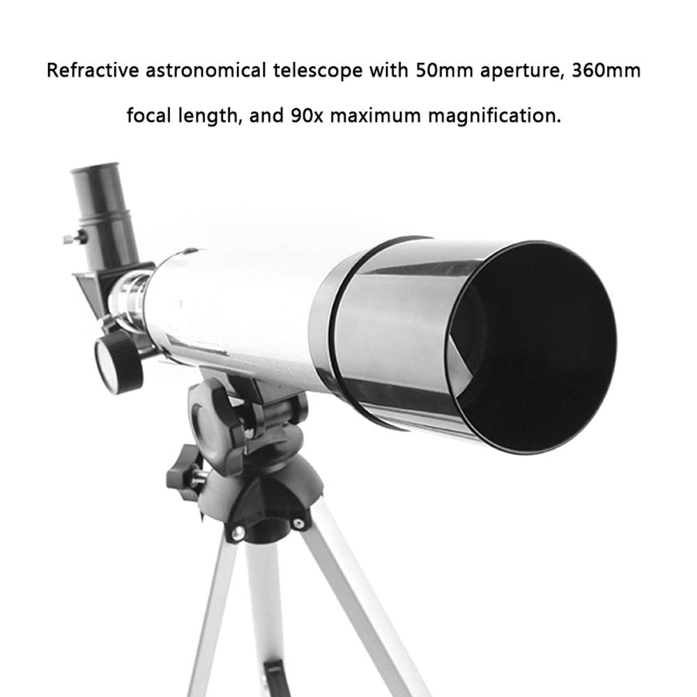 High Definition Refractive Astronomical Telescope Tripod 50mm Aperture 360mm Focal Length 90X Max Magnification