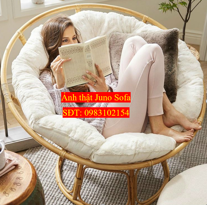 Ghế mặt trăng Papasan mây thật cao cấp Juno Sofa size 1m kèm nệm