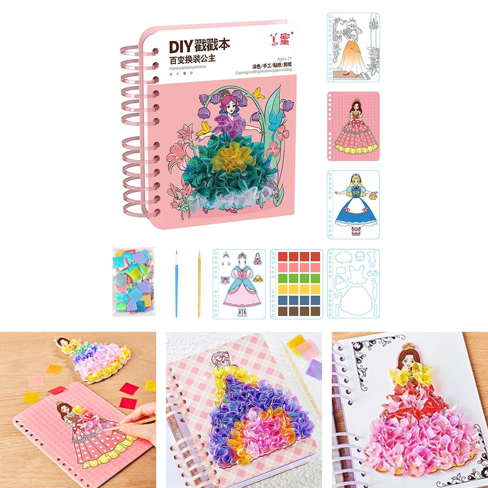 Colorful Watercolor Painting Book, Princess Theme Reusable Sticker Book, Removable Travel Sticker Book for Kids Birthday Party Supplies Awards