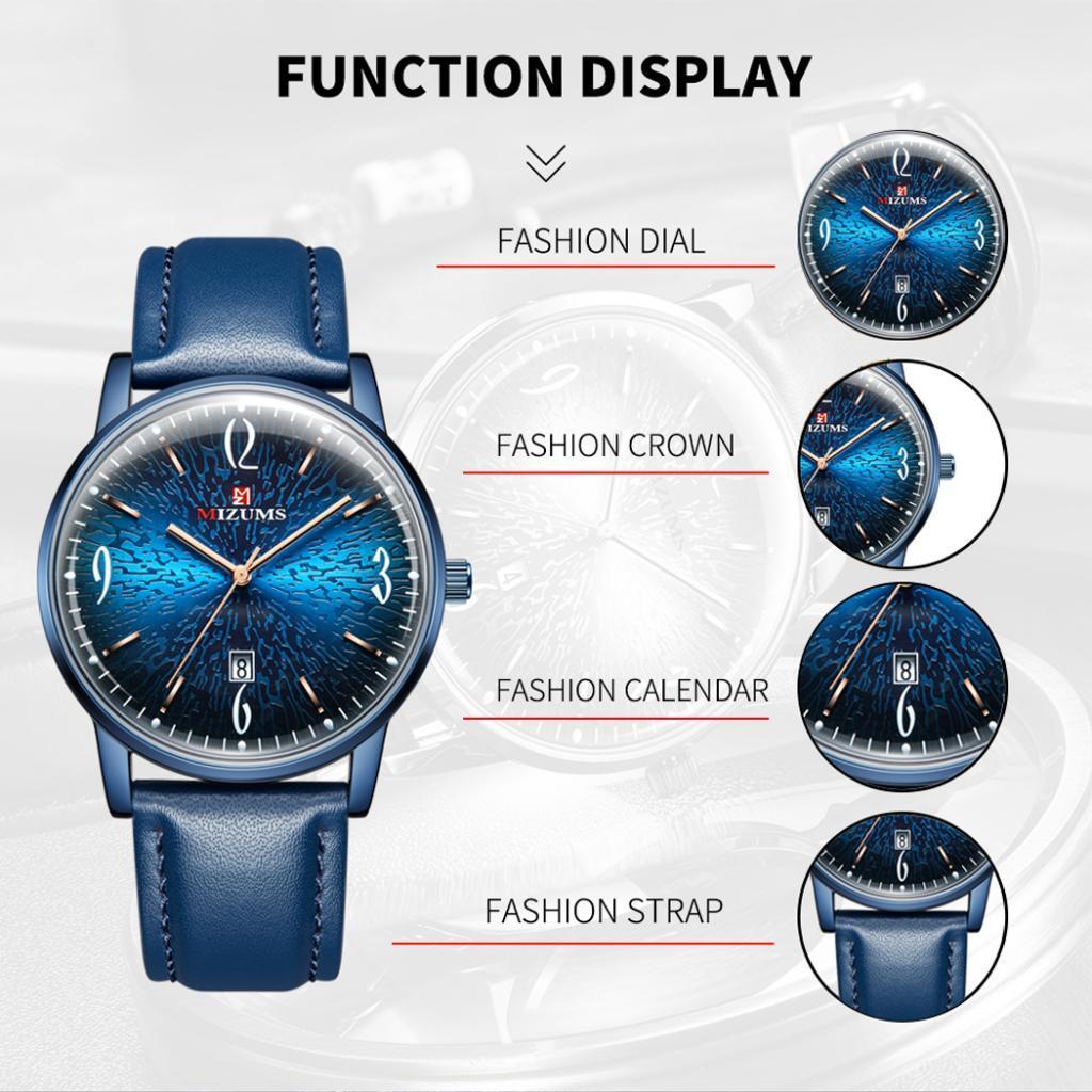 Waterproof Watch Leather Strap Mens Wrist Watch Black