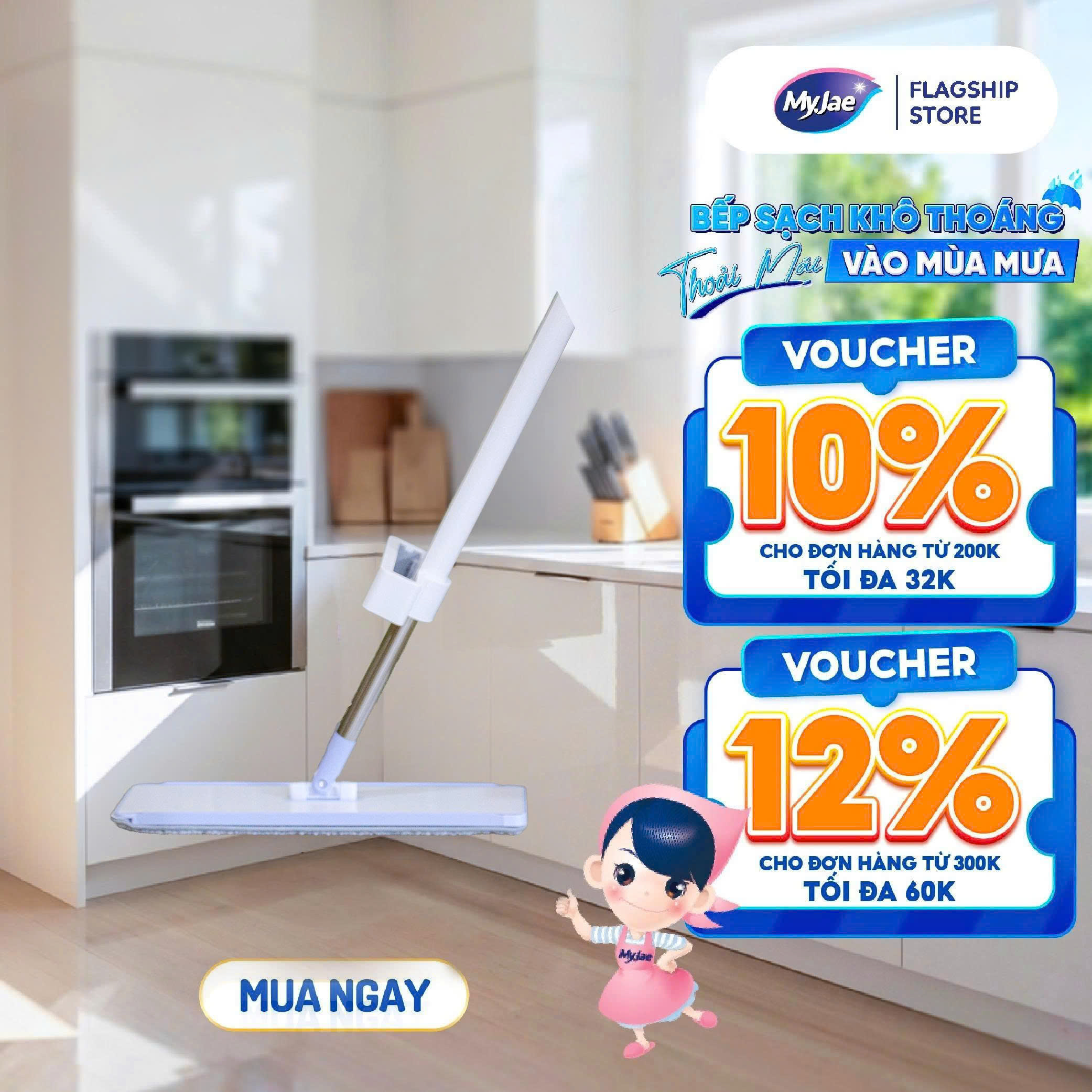 Cây lau nhà sợi Microfiber tự vắt 380Plus MyJae