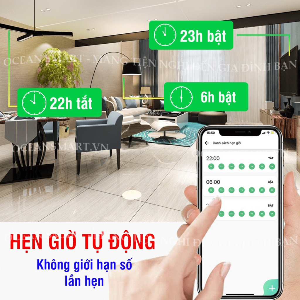 Công Tắc Cảm Ứng Thông Minh, Công Tắc Wifi HUNONIC Hình Chữ Nhật Có Viền - HNSC