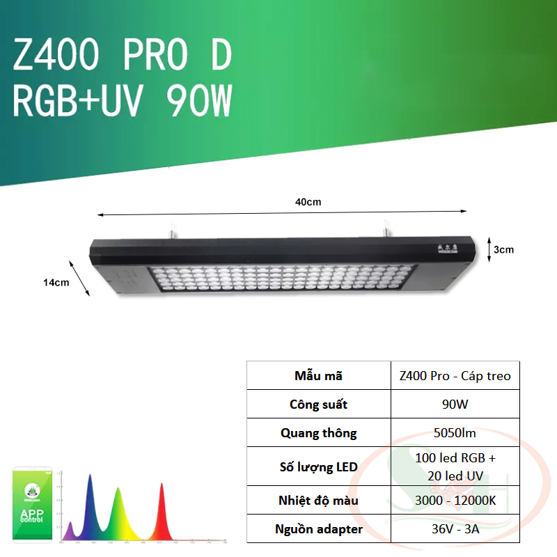 Đèn led Week RGB-UV Pro Z series Z200, Z400 kẹp treo bể thủy sinh cá tép cảnh