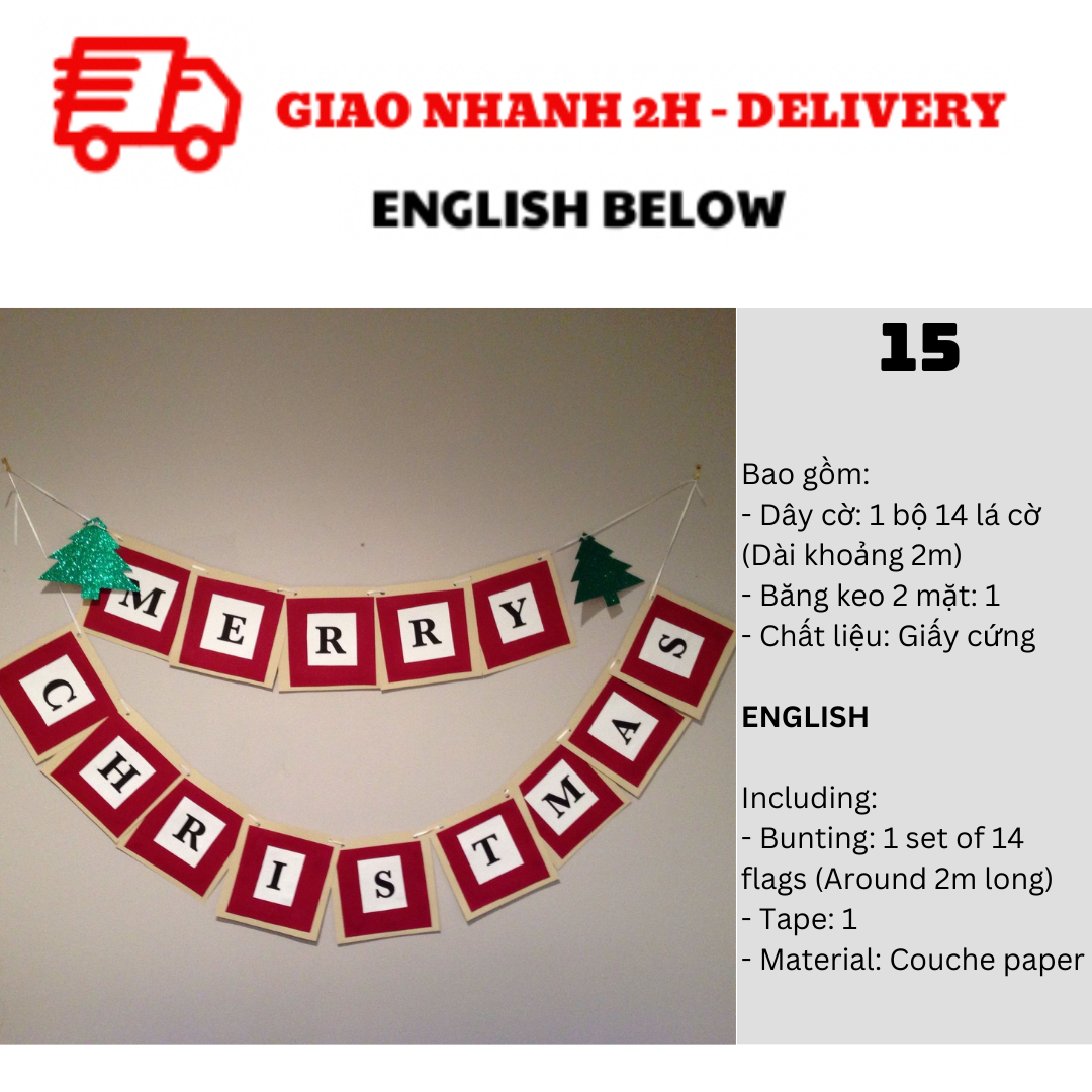 Bộ Dây Cờ Noel Trang Trí Tiệc Nhiều Mẫu - Merry Christmas Bunting DCXM10