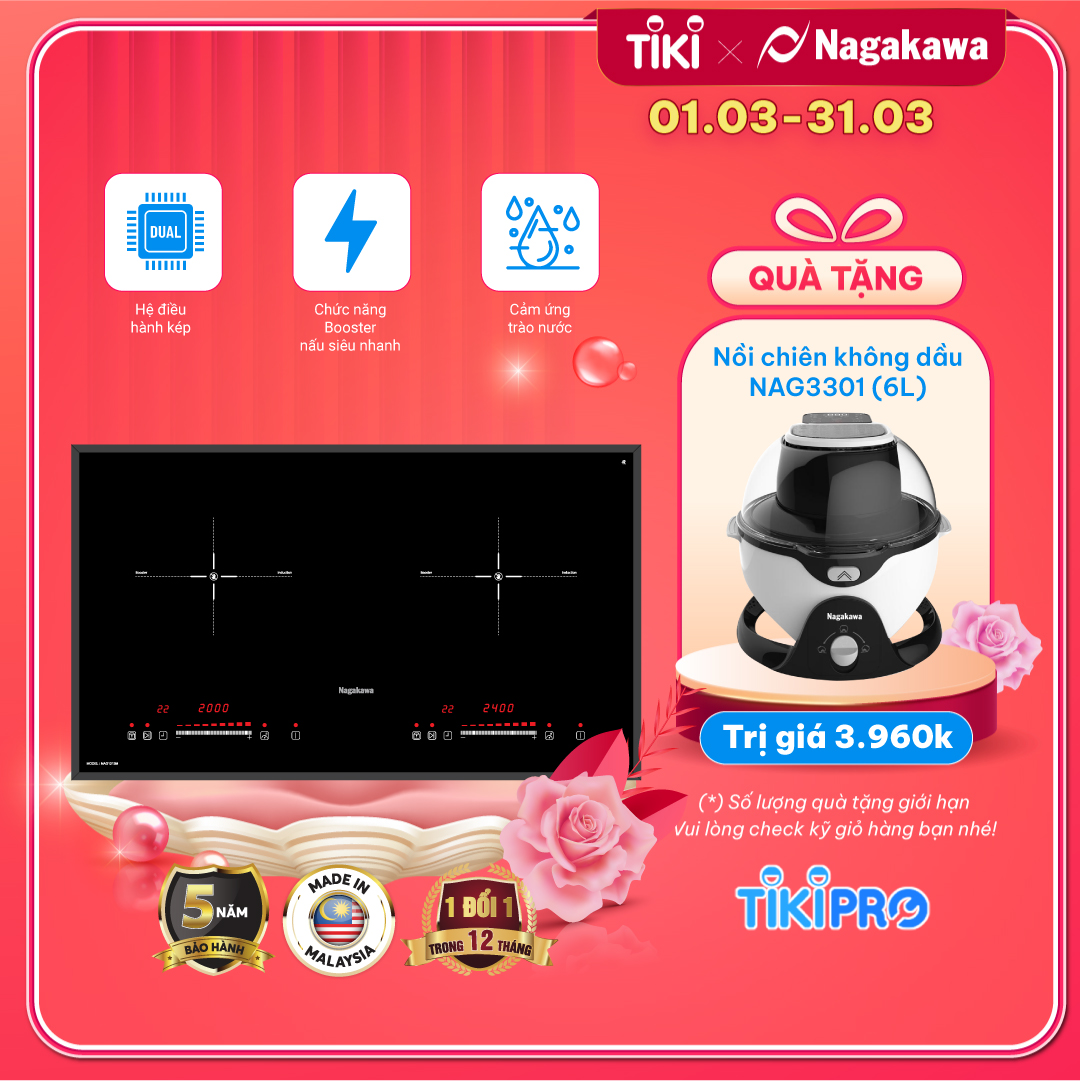 Bếp Đôi Điện Từ Nagakawa NK2C05MB - Hàng Chính Hãng