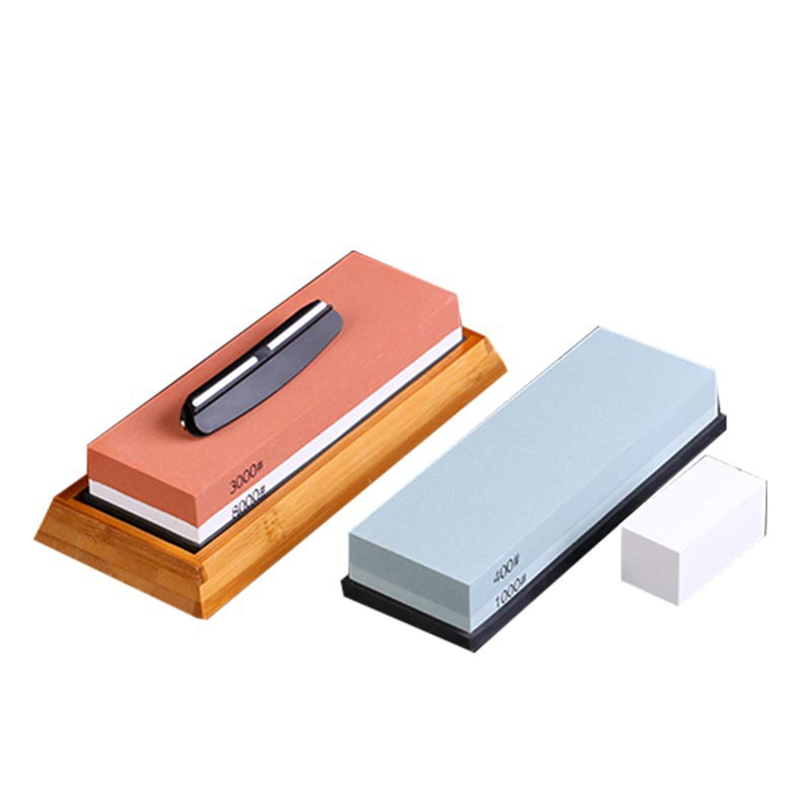 Bộ Đá mài hai mặt Grit White Corundum với giá đỡ silicone, đế tre, bộ điều chỉnh đá trắng và thanh dẫn góc, dụng cụ mài dao chuyên nghiệp