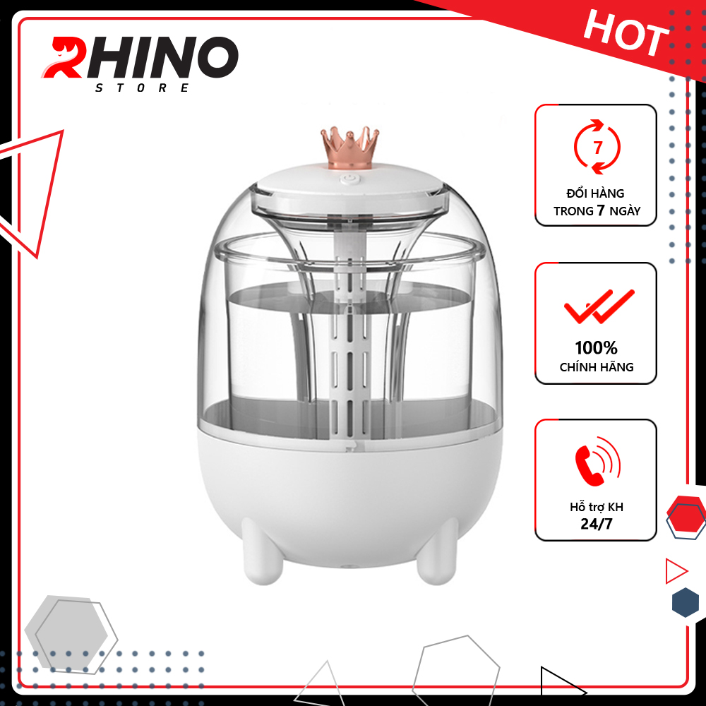 Máy phun sương xông tinh dầu tạo ẩm Rhino H105 dung tích 1000ml, không gây tiếng ồn, tích hợp đèn ngủ RGB nhiều màu