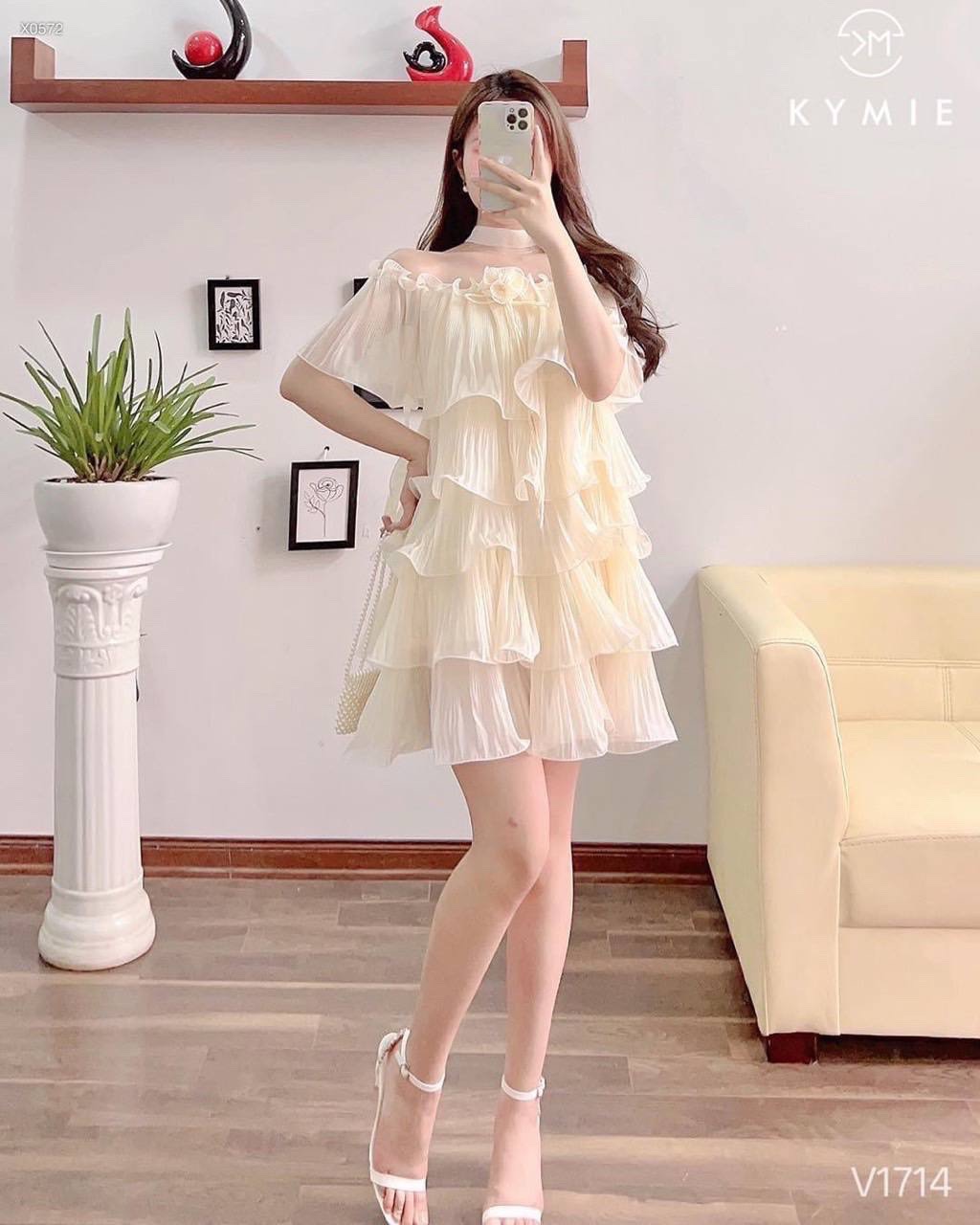 ĐẦM DÂY YẾM TRỄ VAI NGẮN RỘNG SUÔNG TRƠN XẾP LY BÈO TẦNG MÀU PASTEL ĐI BIỂN DỰ TIỆC DẠO PHỐ
