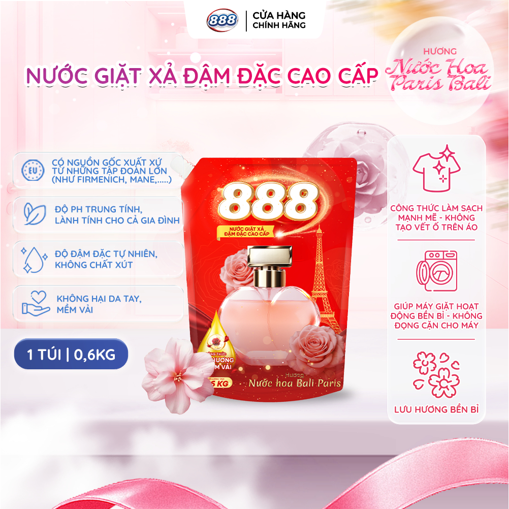 Combo 4 Túi Nước Giặt Xả 888 Hương Nước Hoa Bali Paris Cao Cấp 0.6kg/Túi