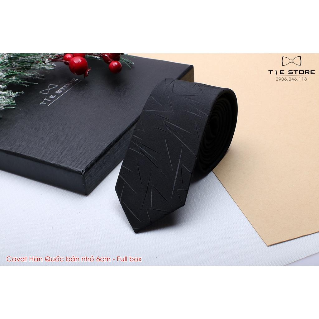 Cà Vạt Nam Bản nhỏ 6cm Màu đen họa tiết - Cavat Hàn Quốc Dành Cho Chú rể, Công Sở Cao Cấp Full box
