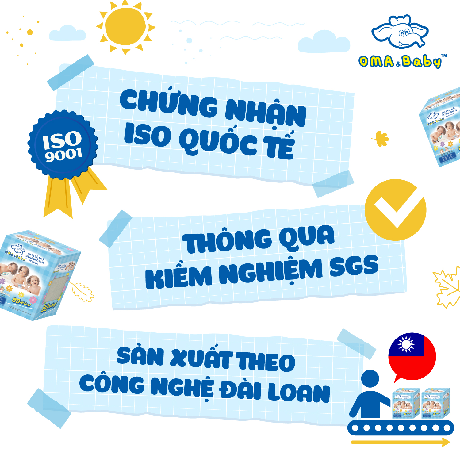 Combo thùng mini 5 hộp khăn vải khô đa năng cho bé Oma Baby ( 1 Hộp/ 80 miếng)