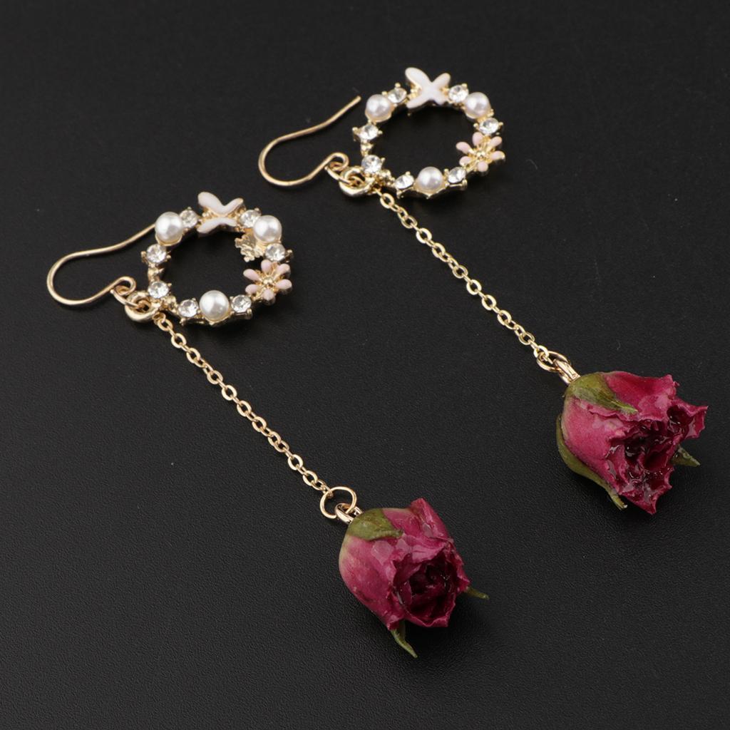 2pcs Flower Bud Dangle Earrings Pearl Beaded Earbob