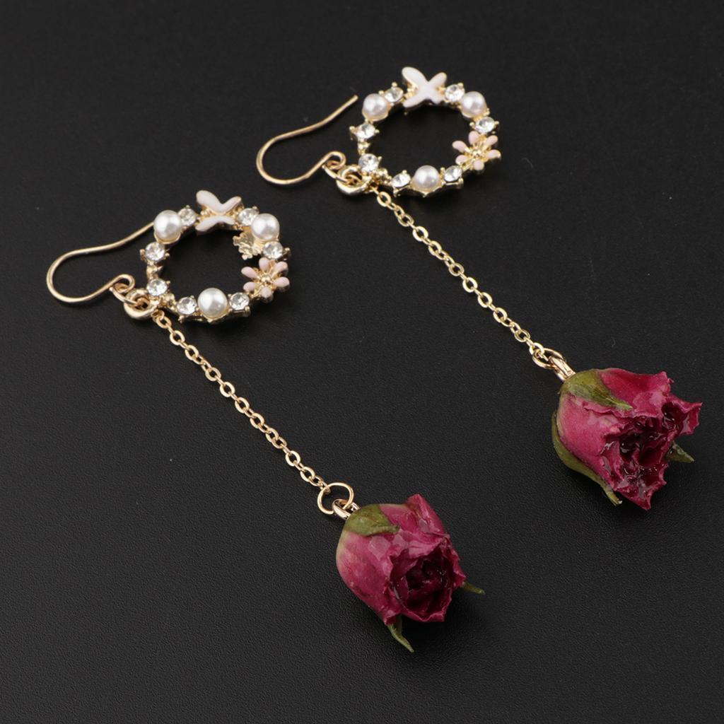 2pcs  Flower Bud Dangle Earrings Pearl Beaded Earbob