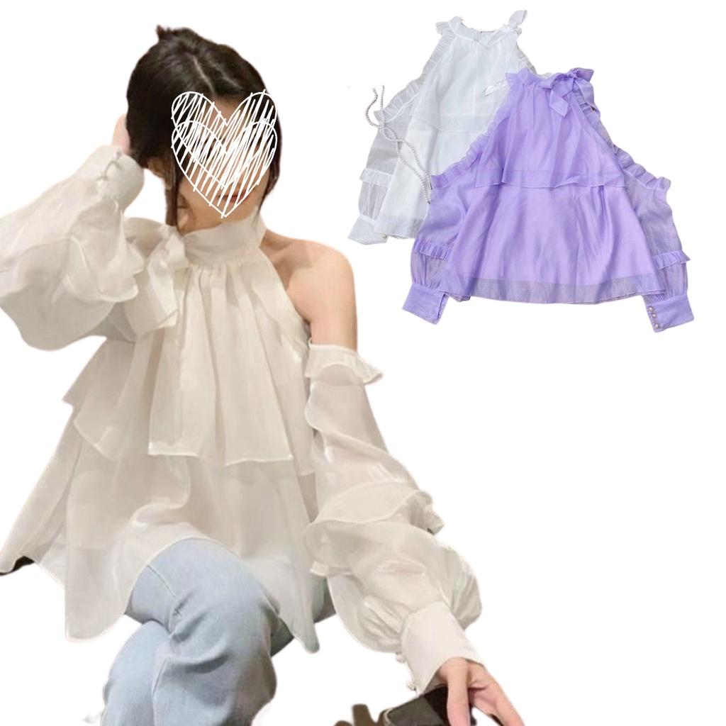 Áo Polo Sơ Mi Cách Điệu Xẻ Dưới Hai Màu Siêu Cá Tính Vải Tơ Ánh Cổ Nơ Baby Doll 2 Tần Bèo
