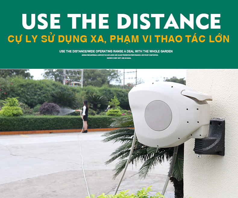 Bộ vòi tưới cây, vòi rửa xe thu cuốn ống tự động 20 mét ống trong lô cuốn và 2 mét cấp nước HRW-20