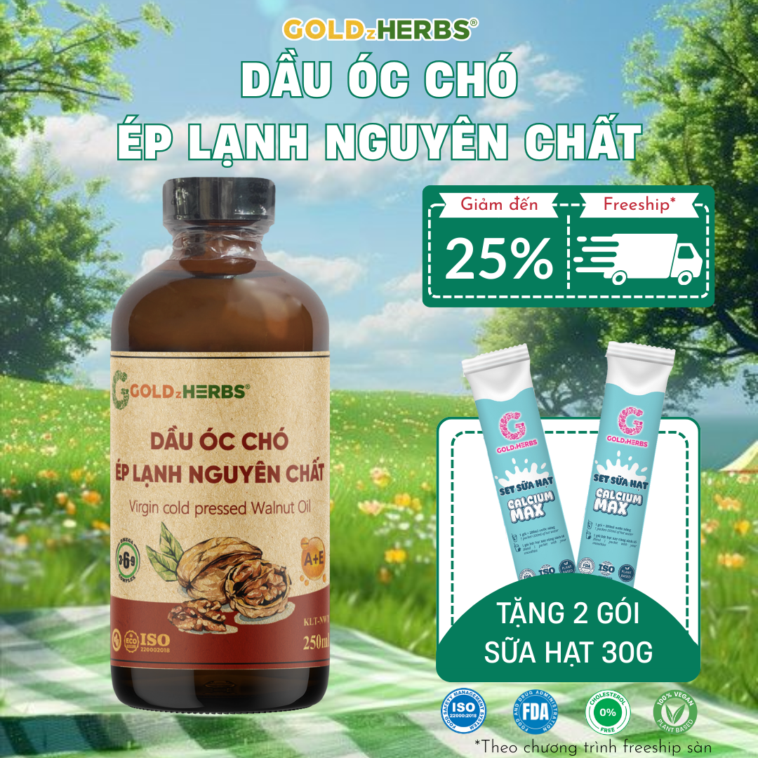 Dầu óc chó ép lạnh nguyên chất GoldzHerbs - Chai 120ml/ 250ml