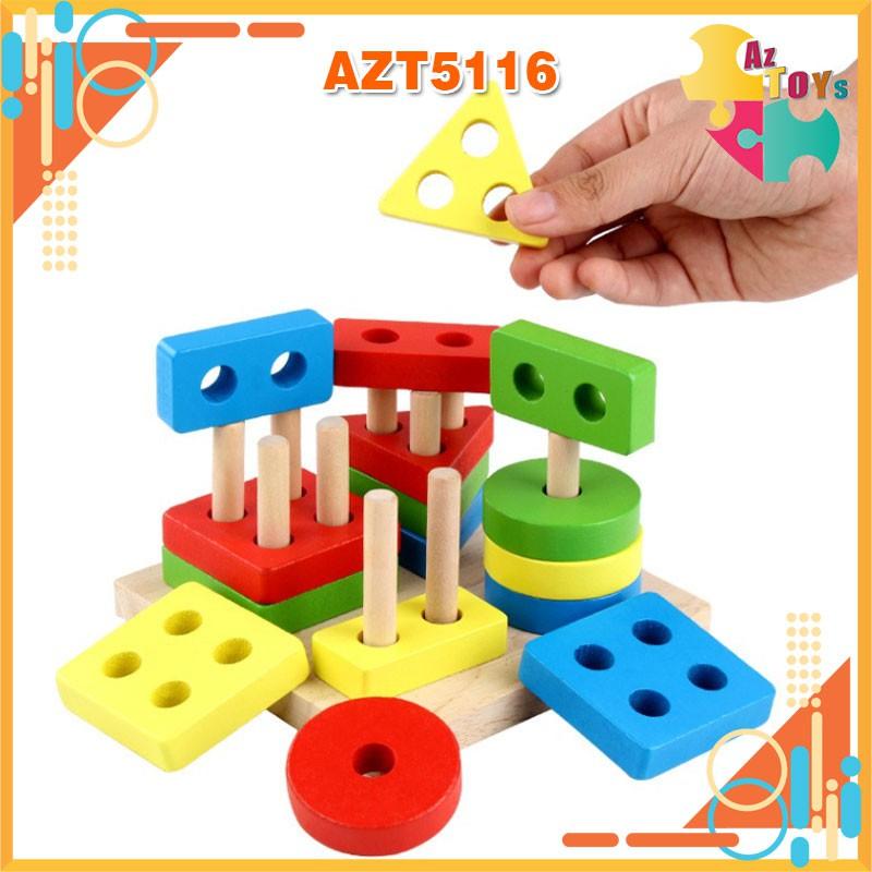 Đồ Chơi Gỗ Bộ Thả Hình Học 4 Trụ Cho Bé - AZT5116