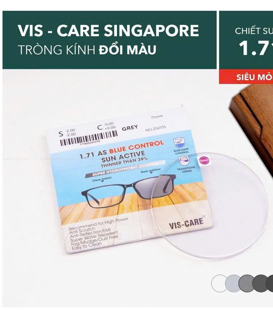 Tròng kính viscare siêu mỏng 1.71 cận/viễn/loạn đổi màu chống ánh sáng xanh chính hãng mắt kính OURESS