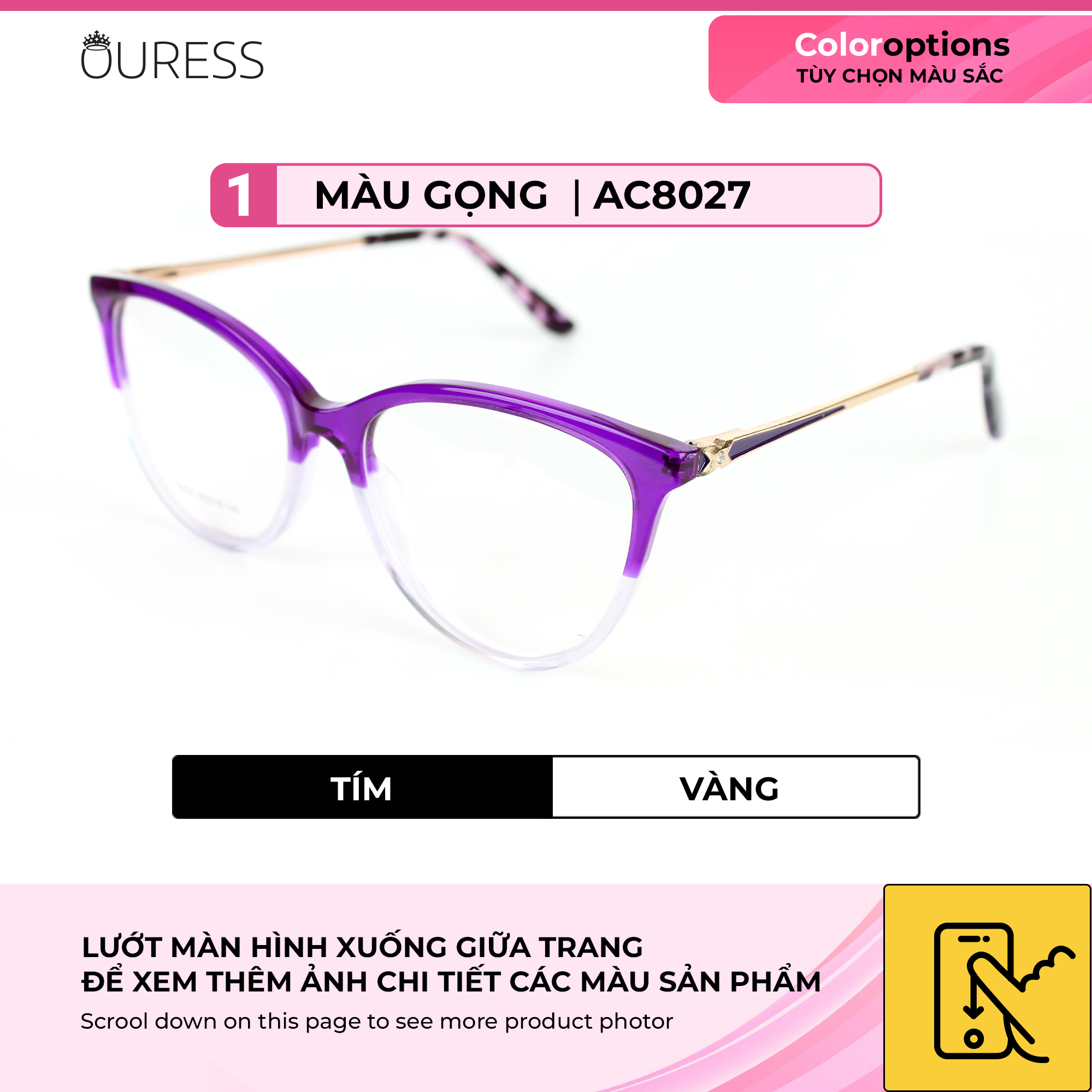 Gọng kính unisex nhựa Acetate cao cấp, dáng mắt mèo thời trang AC8027