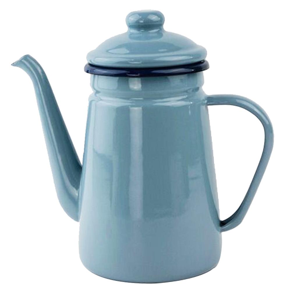 2xEnamel Teapot Loose Tea Leaf Tea Pot Pour Over Coffee Tea Pot Kettle 1L