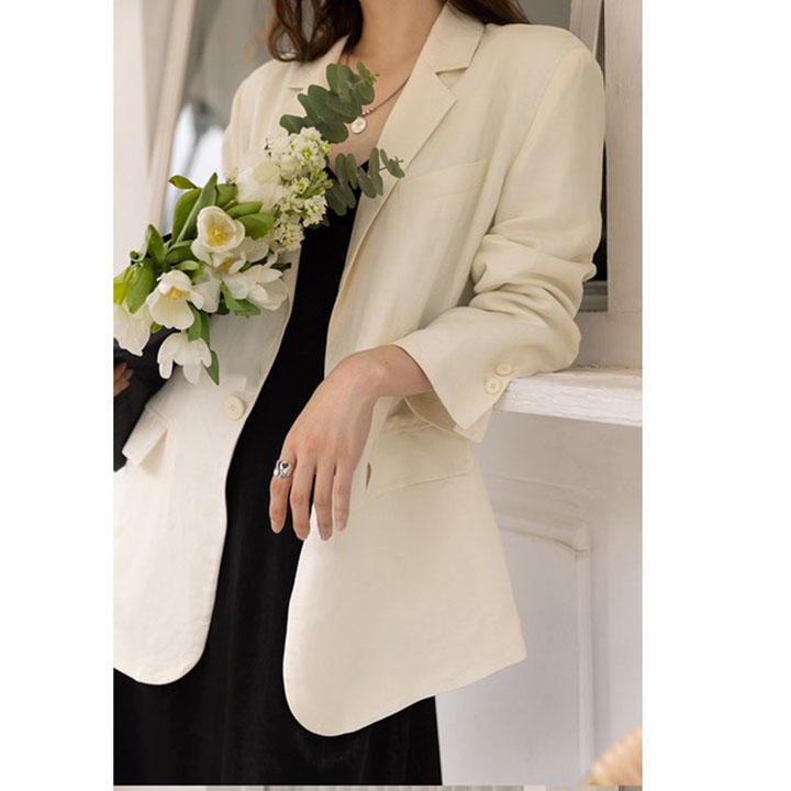Áo vest, blazer nữ Linen thô Premium form rộng ve vuông túi bổ nắp (Trắng/ Xanh cốm)