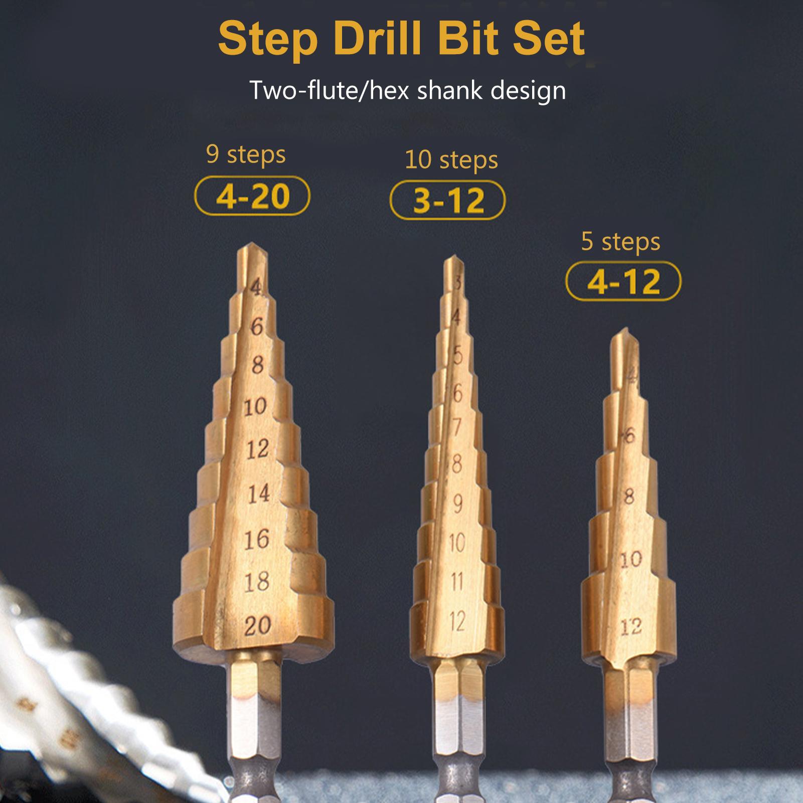 Bộ 3 mũi khoan titinium cao cấp, chống mài mòn,Thiết kế mở kiểu 118X giúp giảm độ trượt