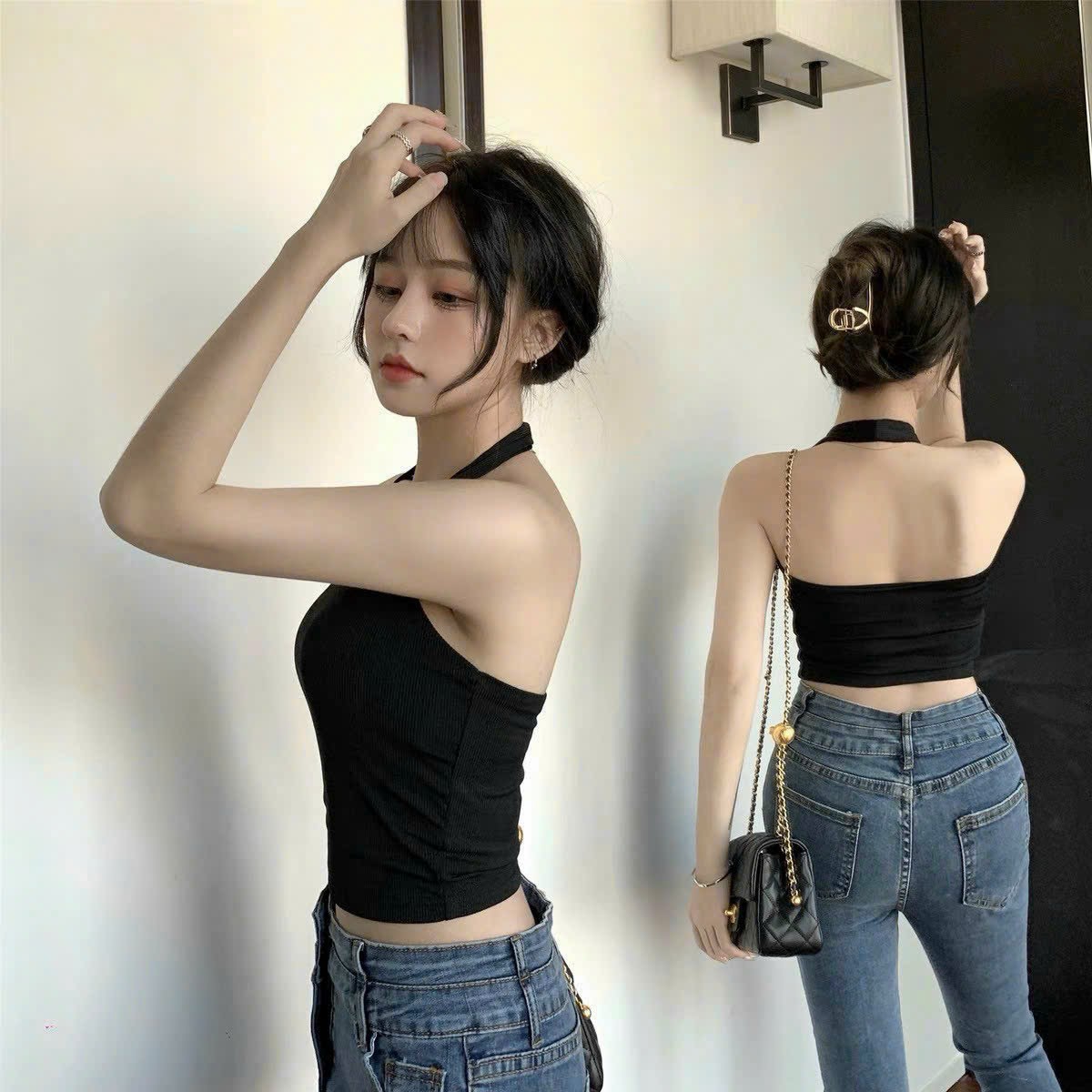 Áo chữ c nhiều màu cổ yếm, Áo Ba Lỗ Croptop Không Tay Thời Trang Nữ Hàn Quốc, Áo croptop cổ U choàng cổ, áo ống dây choàng cổ nhiều màu, Áo croptop hở lưng cổ yếm GenY, Áo yếm cổ U hở lưng sexy ôm body chất borip siêu mềm mịn