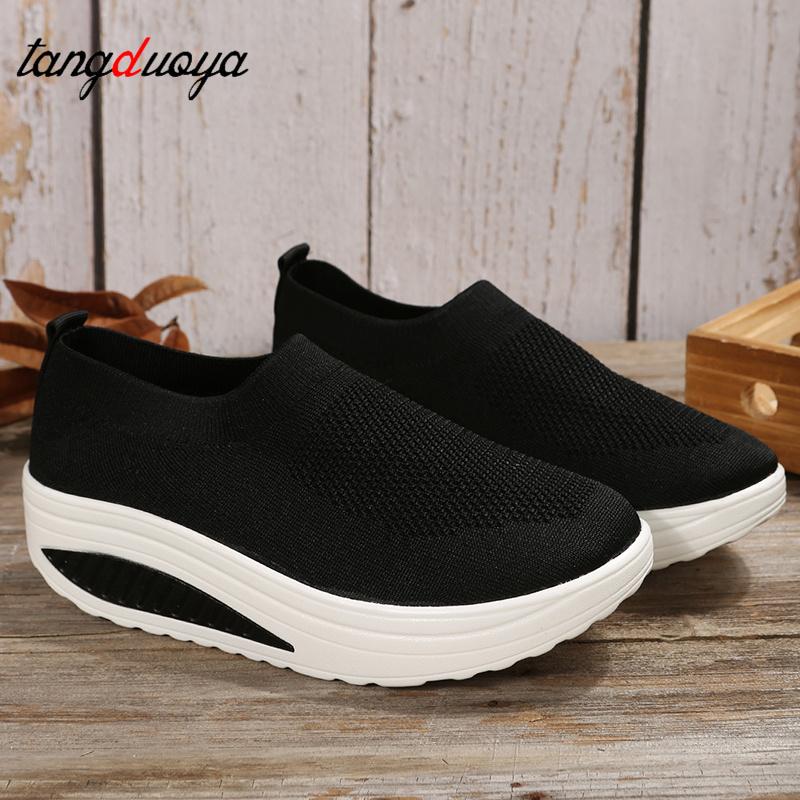 Nền Tảng Nêm Giày Nữ Cỡ Giày Thể Thao Nữ Slip On Lưới Tập Thể Dục Nữ Giày Chạy Bộ Color: black Shoe Size: 10