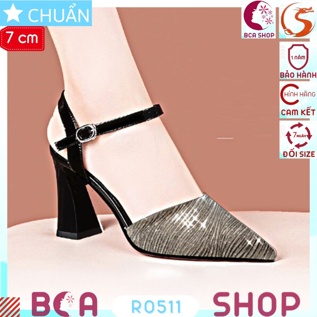 Giày cao gót nữ 7p RO511 ROSATA tại BCASHOP mũi nhọn, vân nhám, gợn sóng thời trang, quai cài ôm cổ chân - màu vàng