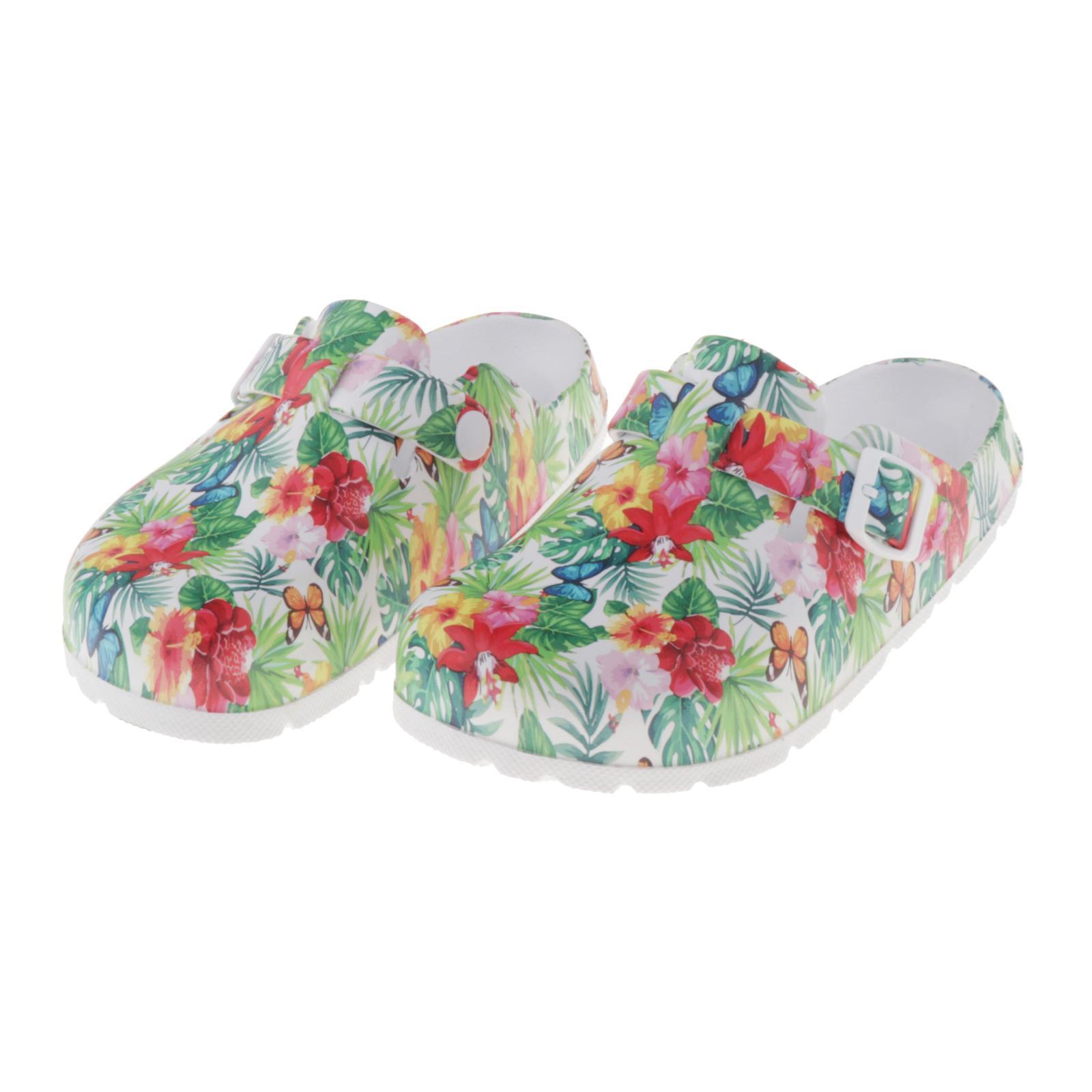 Womens Flower Printed Chef Clogs Shoes - Non Slip Work Nursing Shoes 36 37