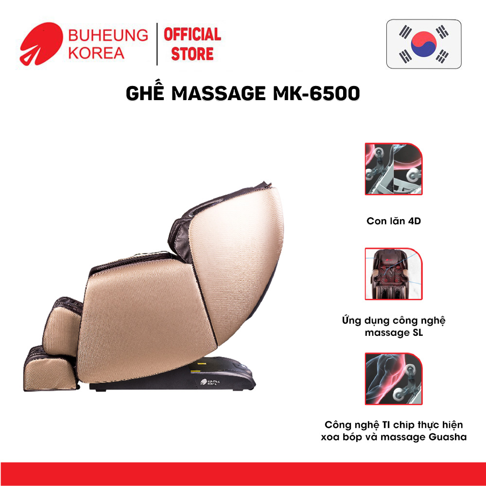 Ghế Massage thương gia Buheung MK-6500, con lăn 4D, massage không trọng lực, bảo hành chính hãng