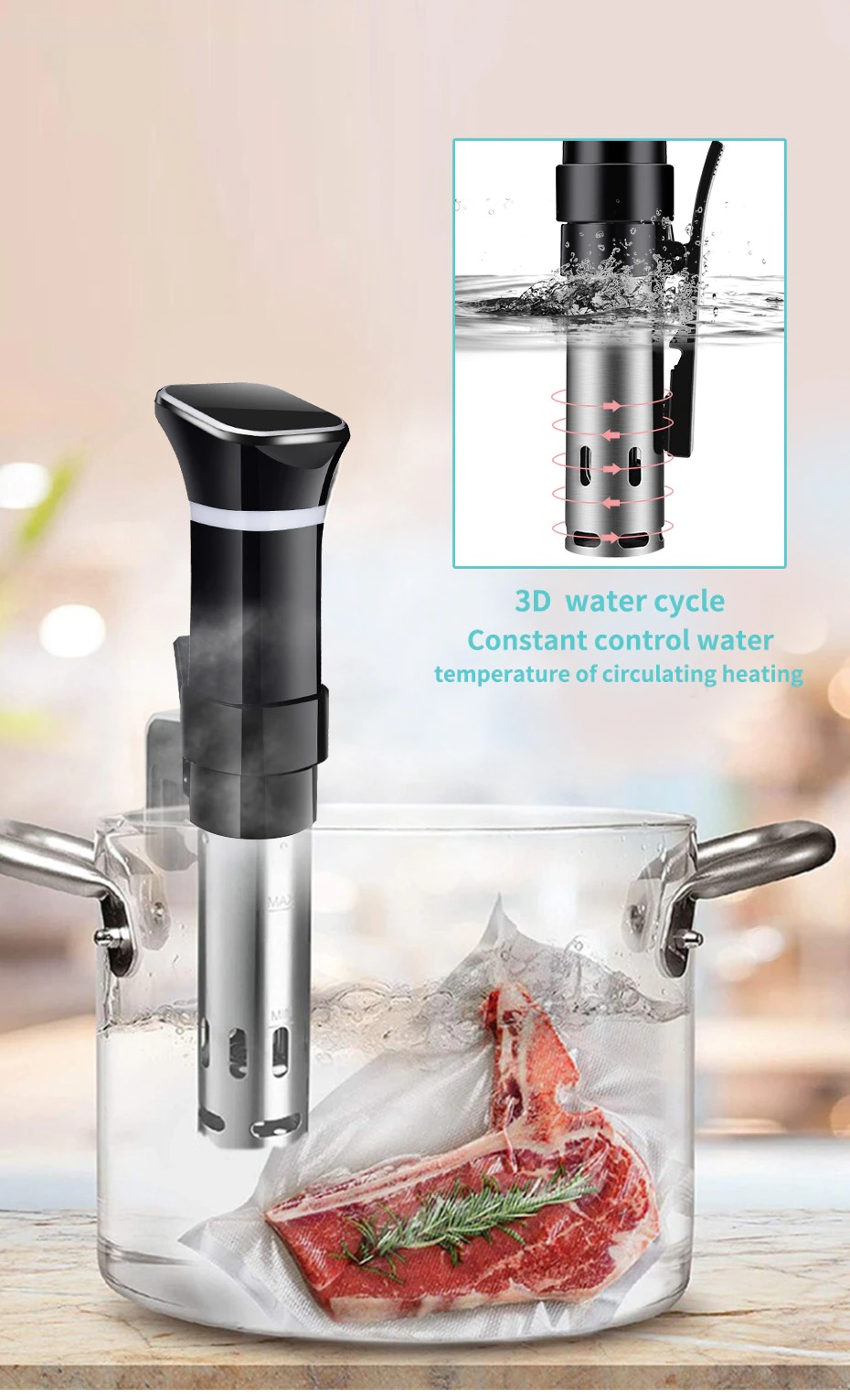 Máy nấu chậm phương pháp sous vide LCD hẹn giờ 1100 Watts SJ-S012