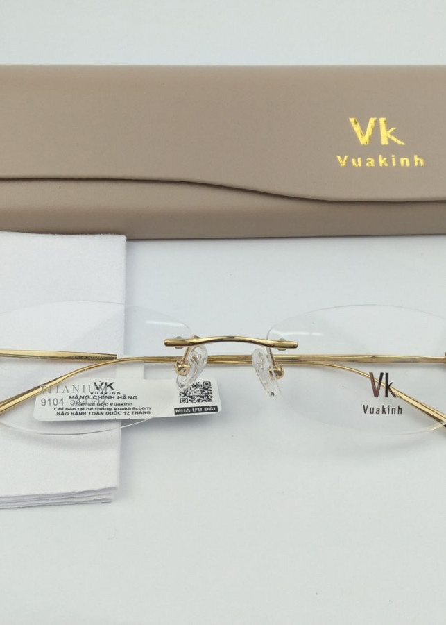 Gọng kính cận titan không viền hoa anh đào mạ vàng 18k VK-7