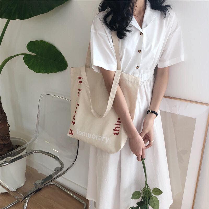 Túi Tote Túi vải Canvas It just phong cách Hàn Quốc Vintage có ngăn phụ