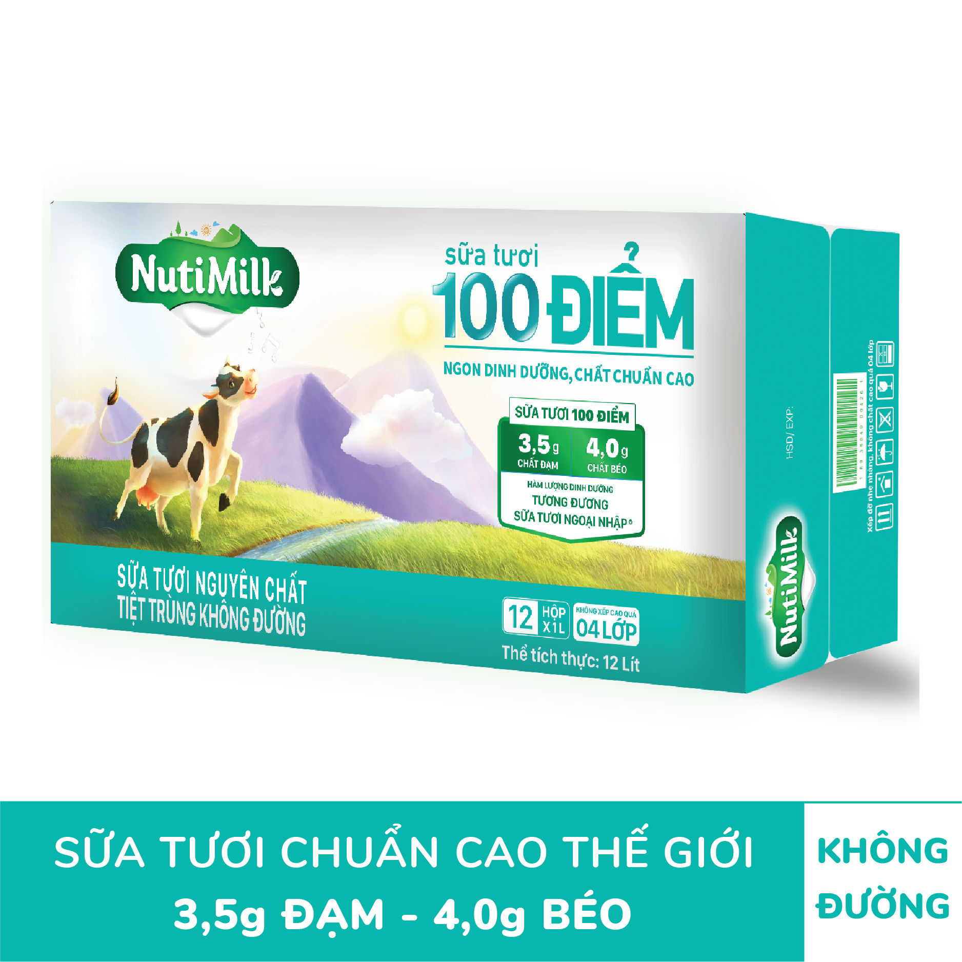 NutiMilk Sữa tươi 100 điểm - Sữa tươi tiệt trùng nguyên chất không đường Hộp 1 Lít STKD1LTI NUTIFOOD