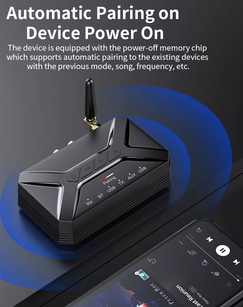 ROGTZ - Bộ Thu Phát Bluetooth 5.0 2 in 1 R22 - Chế độ chuyển đổi linh hoạt, Âm Thanh HD, Độ Trễ Thấp, Khoảng Cách 40m, Hỗ trợ aptX HD, Chip thông minh, Cổng kết nối đa dạng RCA AUX USB - Hàng Chính Hãng