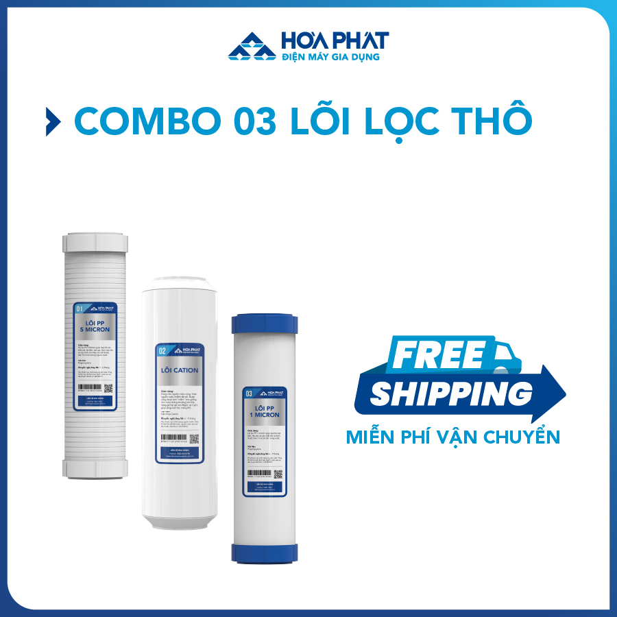 Combo 03 lõi lọc thô (Lõi 1 - Lõi 2 Cation - Lõi 3) - Hàng chính hãng