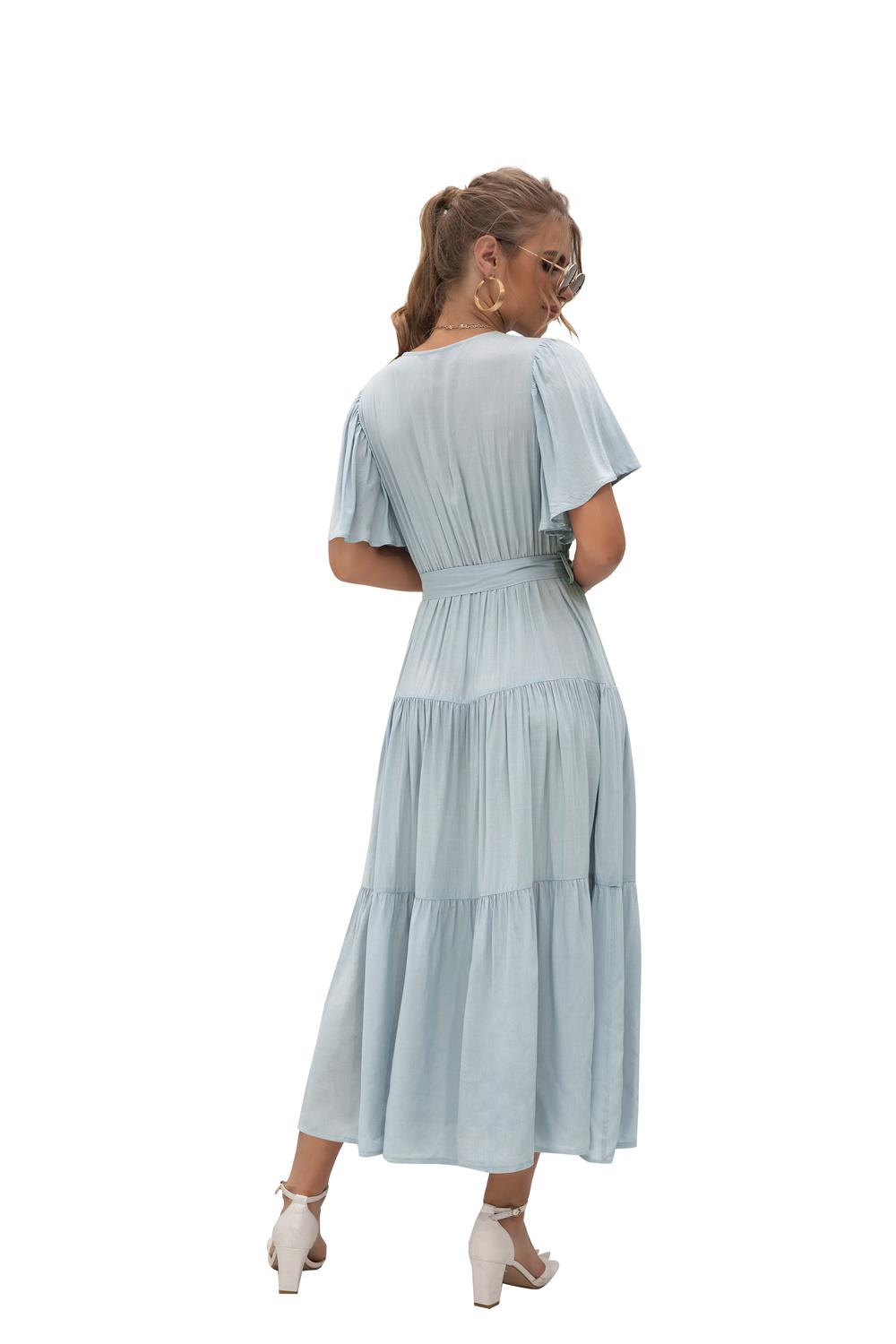 Mùa Hè Nữ Dây Áo Dây Cổ Chữ V Thanh Lịch Tính Khí Cao Cấp Ren Đầm Dài Maxi Công Sở Đơn Giản Nghỉ Mát Bãi Biển Nữ Sundress