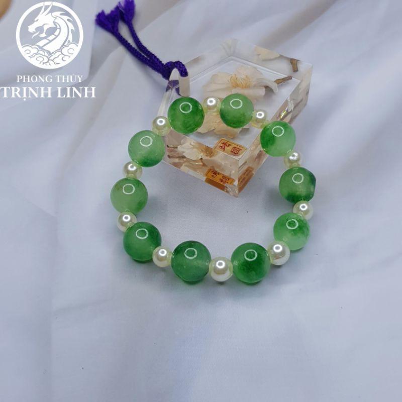 VÒNG CHUỖI XANH LÁ 12LY MIX HẠT BẸT TRẮNG