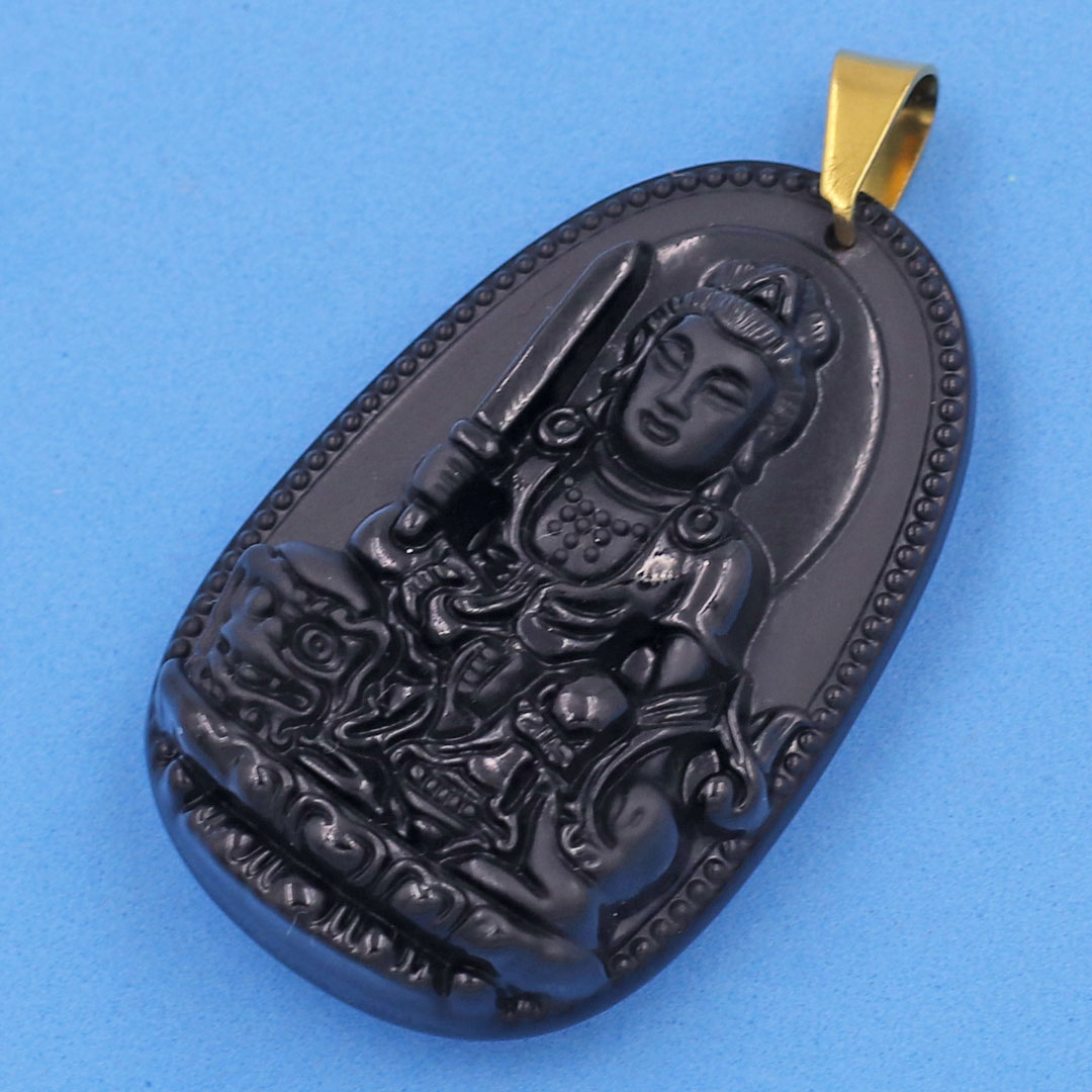 Mặt Văn Thù Bồ Tát - thạch anh đen 6cm MTES3 - tuổi Mão