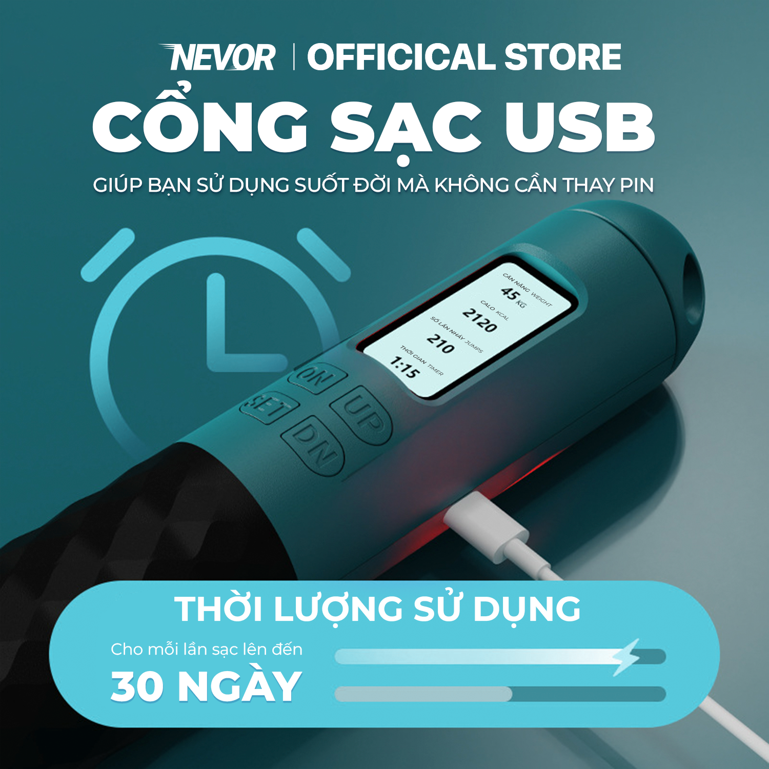 Dây Nhảy Thể Dục Thông Minh Nevor DNTM03 Đếm Số Vòng Giúp Tiêu Thụ Calo, Giảm Cân Tiện Lợi Ngay Tại Nhà