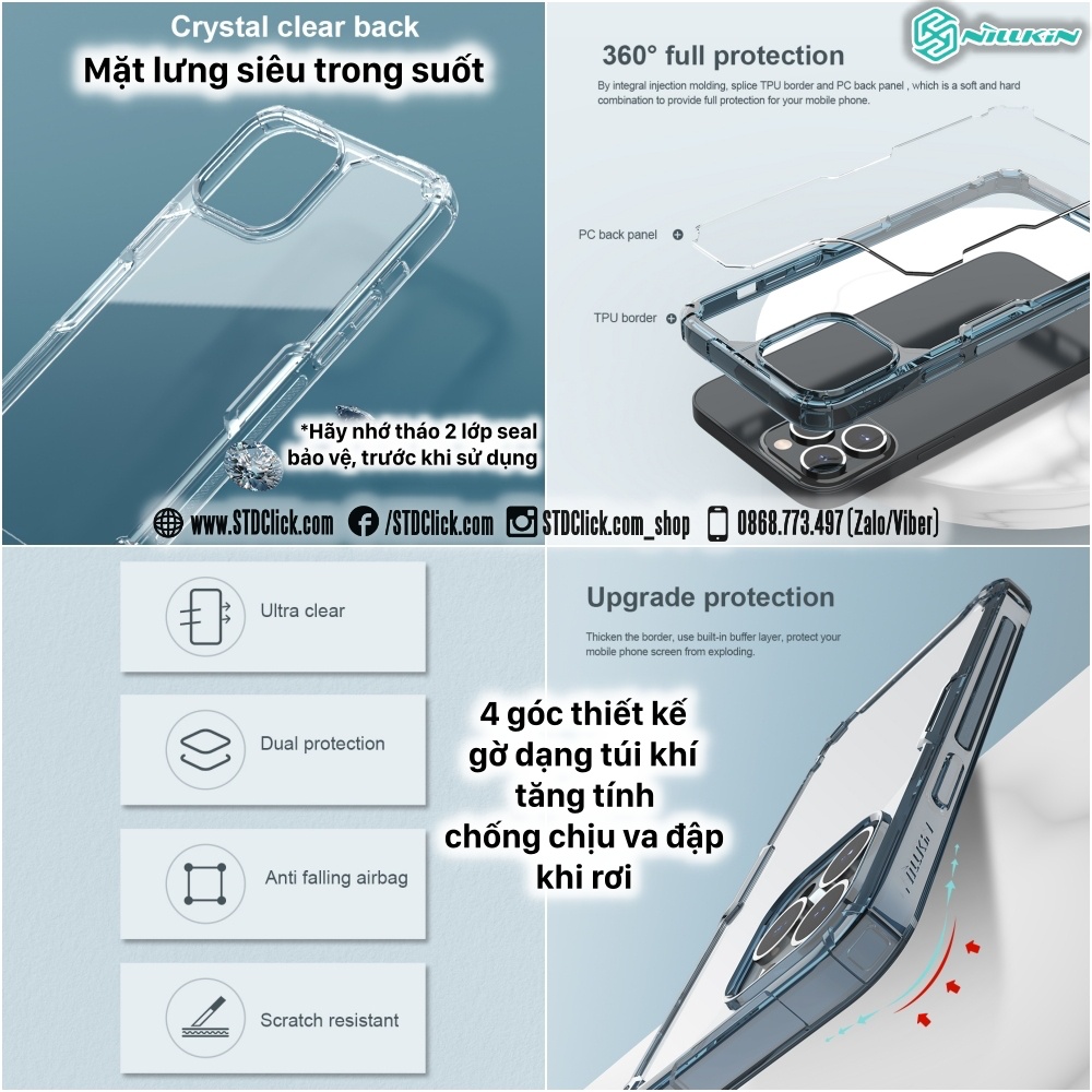 ỐP LƯNG DÀNH CHO ĐIỆN THOẠI IPHONE 14 PRO MAX NILLKIN NATURE TPU PRO LƯNG KÍNH PC TRONG VIỀN DẺO