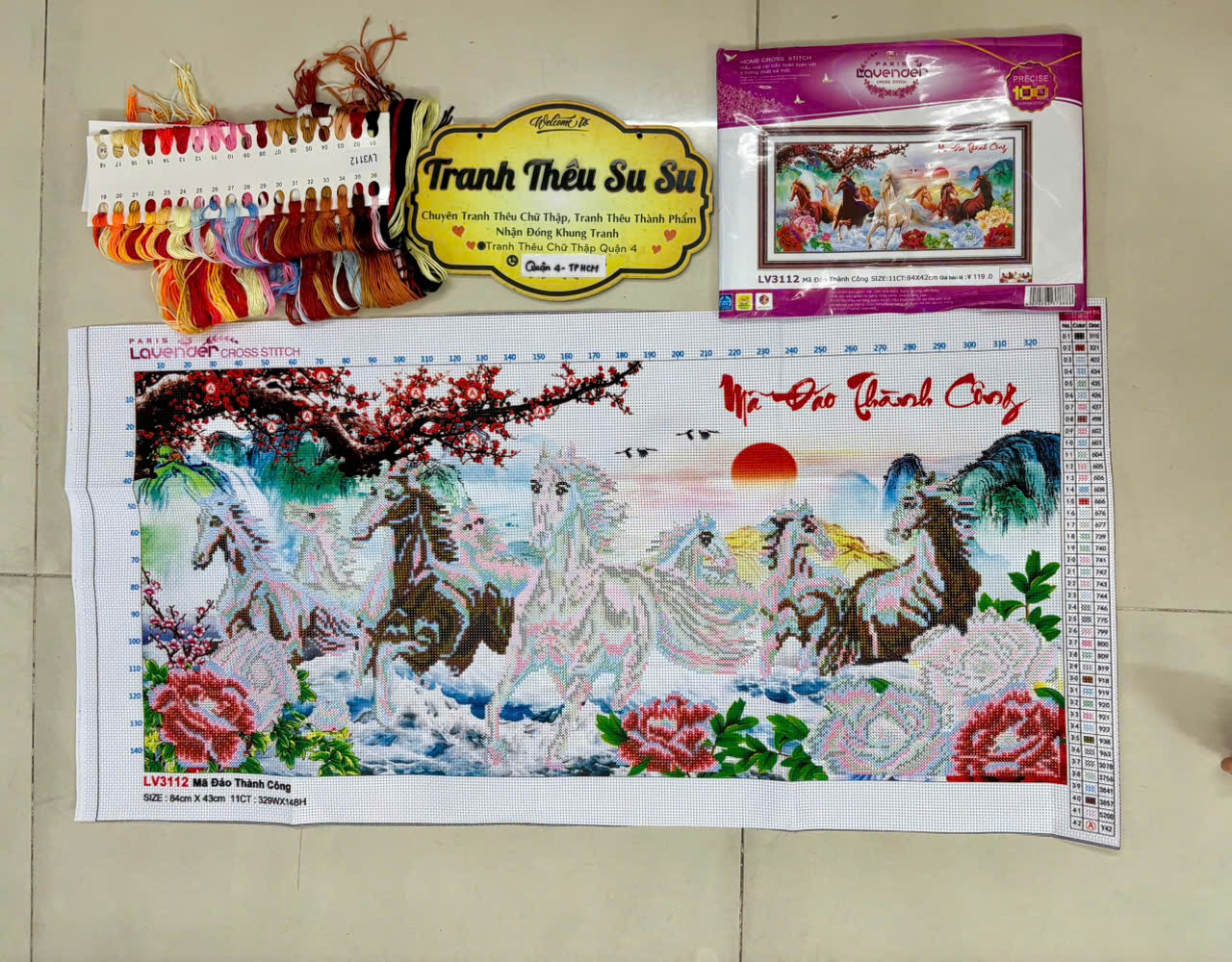Tranh thêu chữ thập Mã đáo thành công LV3112, kích thước 84 x 42 cm