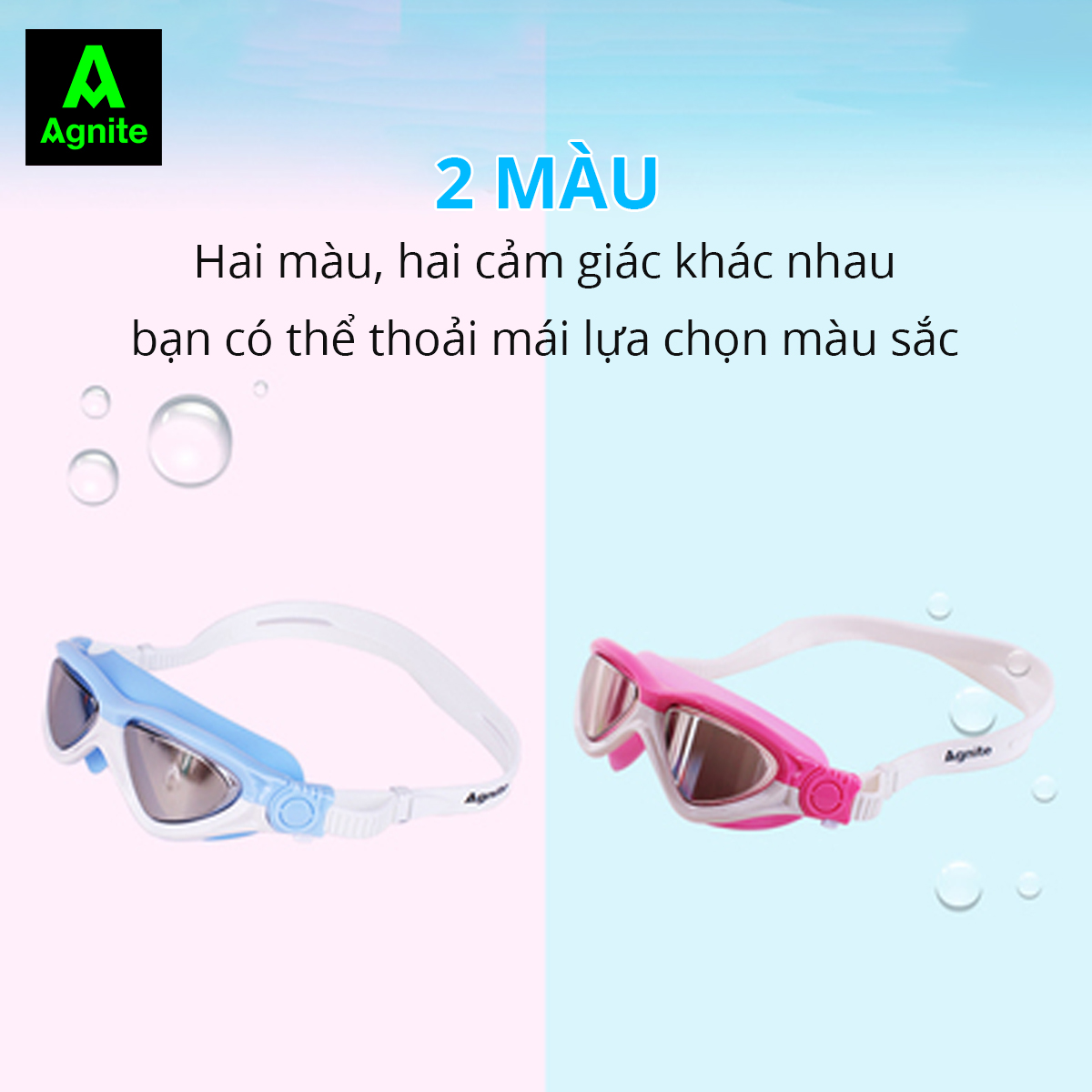 Kính Bơi Trẻ Em Bé Trai Bé Gái Chống Sương Mù Bảo Vệ Mắt Kèm Nút Tai Túi Đựng Agnite - Dây Đeo Silicone Mềm Mại, Thoải Mái - Phù Hợp Cho Bé - F6140