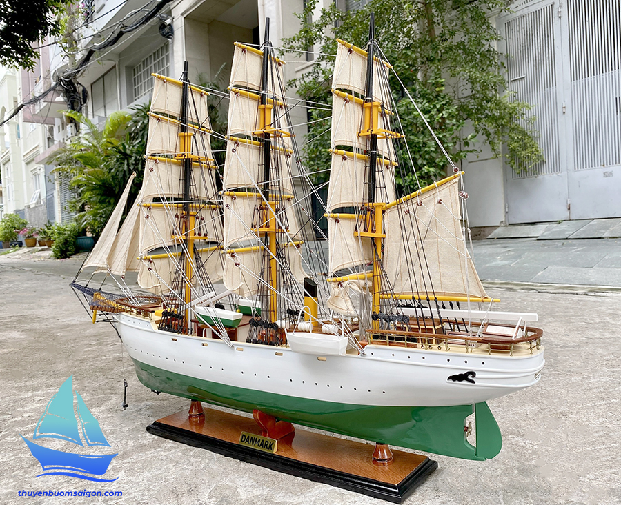 Mô hình thuyền buồm phong thủy Danmark dài 100cm hàng cao cấp lắp ráp sẵn, thuyền gỗ trang trí nhà cửa, quà tặng khai trương công ty