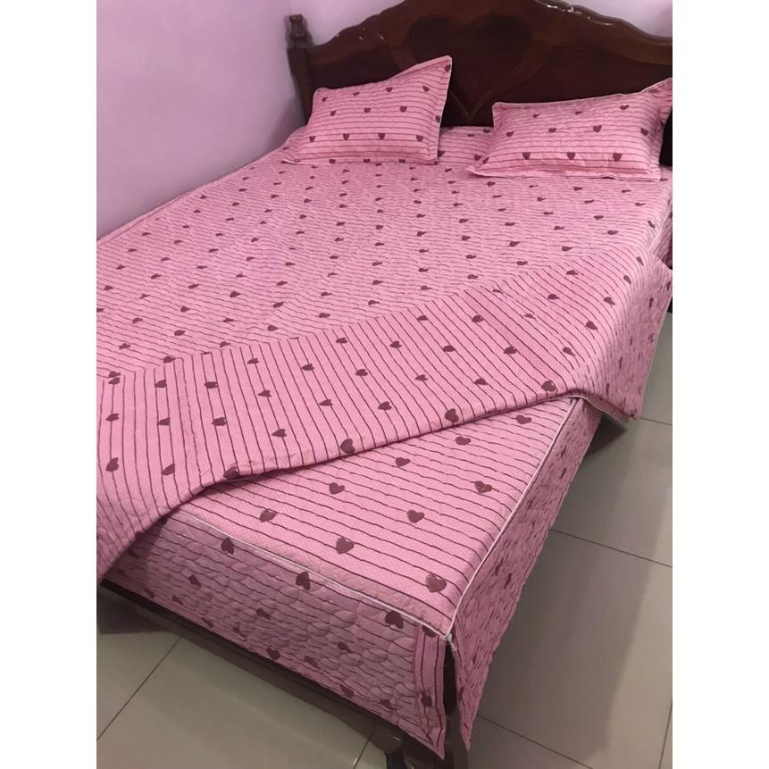 Bộ Ga 3 món Trần Bông Dày Dặn mẫu Tuần Lộc Xanh Xẻ Góc
