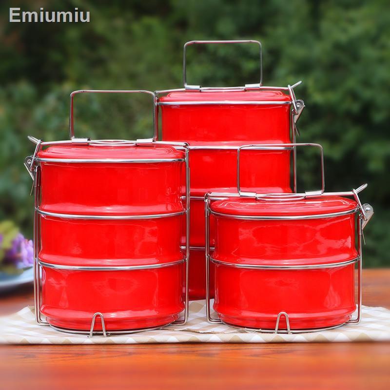 ▦✓Giỏ đựng thức ăn tráng men dày hộp bento nhiều lớp giữ tươi